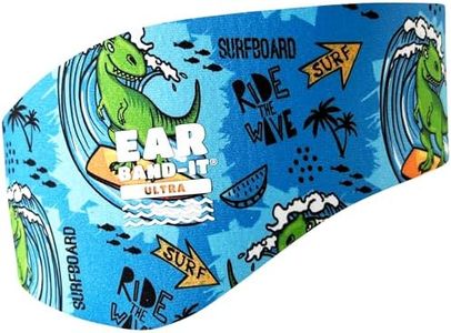 Earvolution Ear Band-It Ultra Premium Swimming Headband - Invented by Ear, Nose, and Throat Physician - Anti-Slip Neoprene Keeps Water Out, Holds Earplugs in - Large Dino Swim Headband