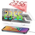 U-pick Projection Alarm Clock for Bedrooms,7.3" RGB Mirror Digital Clock Large Display with 11 Colors,180°Projector on Ceiling,Auto Dimming,LED Modern Desk Clock for Teens Bedroom Decor (Wh-RGB)