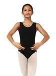 IKAANYA Girls Tank Scoop Neck Leotard or Bodysuit - Ideal for Ballet, Dance, Gymnastics, Yoga, Performance (Ages 3-15) (Black, 10 Years-11 Years)