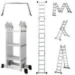 Equal 12 FT. Aluminium Foldable Multipurpose Step Ladder/Extension Ladder/Portable Step Super Ladder; 150kg Capacity - EN131 Certified (3.6m/4x3 Step)