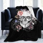 Custommixall Skull Blanket Fleece Throw Blanket for Flower Skull Gifts for Women Men Girls Boys All Seasons Super Soft Cozy Plush Throws Blanket for Couch Sofa Bed Office 40"x50"