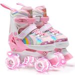 OLYSPM Kids Roller Skates for Girls Boys Pro 4-Size Adjustable, Roller boots With 8 Light Up Wheels, Beginner safe Children's Quad Skates - Ideal Christmas Birthday Gift(Baby Pink,M)