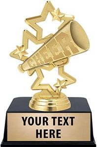 Crown Awards Cheerleading Trophies with Custom Engraving, 6" Personalized Gold Megaphone Cheer Trophy On Black Base 1 Pack