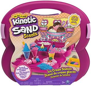 Kinetic Sand Scents, Ice Cream Station Playset, 1.5lbs of Play Sand (Pink, White and Scented Blue), Reusable Storage Case, 6 Tools and Molds, Sensory Toys for Kids Ages 3 and up 6065579