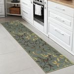 Ottomanson Ottohome Collection Contemporary Leaves Design Rubber Back Runner Rug , 57 cm x 210 cm, Seafoam