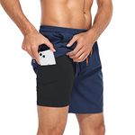 American Trends Mens Swim Trunks Compression Lined Swim Shorts for Outdoor Bathing Suit Shorts, Z Navy, Large