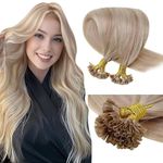 LaaVoo Blonde U Tip Hair Extensions Real Human Hair Ash Blonde Highlighted Light Blonde Remy Hair Extensions Utip 18Inch Keratin Tip Human Hair Extensions Hot Fusion 1g/s 50 Stands One Pack