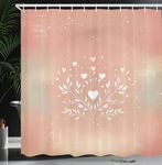 Ambesonne Pink Shower Curtain, Classic Heart and Leafy Floral Silhouette on Dreamy Coral Tone Back Pastel, Cloth Fabric Bathroom Decor Set with Hooks, 69" W x 84" L, Blush White Pale Mauve