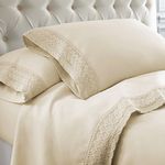 Modern Threads Soft Microfiber Crochet Lace Sheets - Luxurious Microfiber Bed Sheets - Includes Flat Sheet, Fitted Sheet with Deep Pockets, & 2 Pillowcases, Linen, King Size