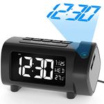 LIORQUE Projection Alarm Clock, Projection Clocks for Bedrooms with FM Radio Alarm Clock with Projector, 4-Level Brightness Dimmer, VA Display, Snooze, USB Charger, Digital Alarm Clock for Bedroom