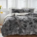 Luxury Faux Fur Shaggy Comforter Set Full/Queen Size, Plush & Sherpa Reversible Comforter Tie Dye Black, 3 Pieces Fluffy Fuzzy Bedding Set Ultra Soft and Warm for Winter (1 Comforter + 2 Pillowcases)