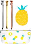 JeVenis Set of 5 Pineapple Pens Ballpoint Pens with Pineapple Pencil Pouch Bags Ins Style Pineapple Notes Stickers for Office School Gift