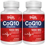 CoQ10 with L-Glutathione 1000mg Capsules - 100% Fermented Coq10 Supplement (2 Pack), High Absorption, Super Strength Coenzyme Q10, Antioxidant Supplements, Soy-Free, Glute-Free, Non-GMO, Vegan