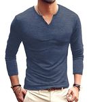 NUOKESASI Men's Long Sleeve Henley Shirts Casual Solid Slim Fit Classic Henley T Shirt VG Navy Blue-X-Large