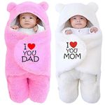 First Kick New Born Combo Pack of Security Baby Blanket Hooded Embroided Wearable Wrapper Baby Sleeping Bag(0-6 Months, L 27 x B 13 Inches) Pack of 2 Pcs