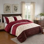 Marina Decoration Home Decor Ultra Soft Luxury Fluffy Goose Down Alternative Bedding Printed 3 Piece Comforter Set, Modern Burgundy Cosmos Floral Pattern Queen/Full Size