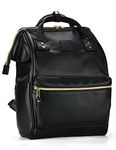 Kah&Kee Leather Backpack Diaper Bag Laptop Travel Doctor Teacher Bag For Women Man (Black II)