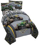 Monster Jam MJ Life 4 Piece Twin Bed Set - Includes Reversible Comforter & Sheet Set - Bedding Features Grave Digger, Max-D, Megalodon - Super Soft Microfiber - (Official Monster Jam Product)