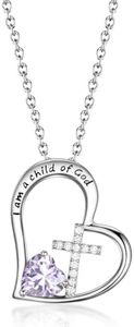 BAOWING Birthstone Cross Necklace for Little Girls Baptism First Communion Gifts I Am a Child of God Easter Birthday Christmas Gifts Kids Girls Jewelry for Goddaughter Godchild Teens Women June