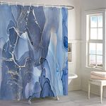 Ttincceer Gold Blue Marble Shower Curtain, Luxury Watercolor Texture Mix Color Bathroom Curtain, Dutch Blue Abstract Modern Ink Art Shower Curtain Set with 12 Hooks for Bathroom, 183x183cm