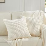 Fancy Homi 2 Packs Boho Cream Decorative Throw Pillow Covers 18x18 Inch for Couch Bed Sofa, Modern Farmhouse Home Decor, Soft Cute Plush Corduroy Cushion Case 45x45 CM