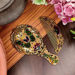 Vemlons Compact Mirror Hand Mirror and Comb Makeup Mirror for Girls/Metal Mirror and Comb Set for Girls Handicraft Antique Comb and Mirror Set Tabletop Mount Mirror