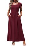 MOLERANI Summer Short Sleeve Dresses Women Trendy Floor Length Dress Maternity Dress,Wine Red,M