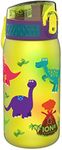 Ion8 Kids Water Bottle, 350 ml/12 oz, Leak Proof, Easy to Open, Secure Lock, Dishwasher Safe, BPA Free, Carry Handle, Hygienic Flip Cover, Easy Clean, Odour Free, Carbon Neutral, Dinosaur Design