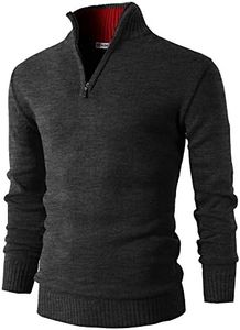 H2H Men's Casual Slim Fit 1/4 Zip up Long Sleeve Pullover Mock Neck Sweater Charcoal US 2XL/Asia 3XL (KMOSWL021)