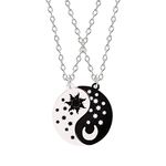 Hewill Yin Yang Necklace Bracelet for Women Men Matching Black White Disc Tai Chi Necklace for Couples Girls Friendship BFF Bracelets Necklaces Jewelry Set, No Gemstone