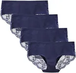 LIQQY Women's 4 Pack Cotton Lace Coverage Seamless Brief Panty Underwear