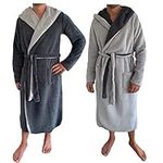 HOMELEVEL Sherpa Reversible Bathrobe Men with Hood Dressing Gown Housecoat Bathrobes Winter Warm