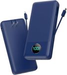 Portable Charger 33800mAh USB C Power Bank with Built-in Cables & AC Wall Plug,25W Fast Charging+QC 4.0 Phone Charger,4 Output LCD Display Battery Pack Compatible with iPhone15/14,Samsung (Blue)