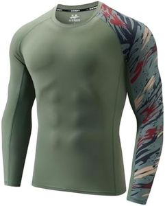 USKOY Men's Rash Guard Swim Shirts UPF 50+ Baselayer Long Sleeve Skins Compression Performance Fit Top Olive Camouflage Large