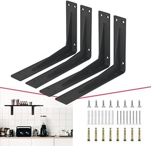 CLT 6" Black Shelf Bracket, 1/5" Thick Heavy Duty Corner Brace, Max Load 220 lbs, Industrial Farmhouse Right Angle Bracket for Tables, Benches & DIY Projects, Pack of 4