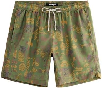 maamgic Mens Swim Trunks Quick Dry Swim Shorts with Mesh Lining Funny Swimwear Bathing Suits 7inch Folk Patterns Green X-Small