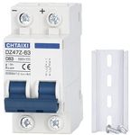 CHTAIXI DC Miniature Circuit Breaker, 2 Pole 500V 63 Amp Isolator for Solar PV System, Thermal Magnetic Trip, DIN Rail Mount, Chtaixi DC Disconnect Switch C63