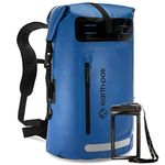 Earth Pak Waterproof Backpack with Roll-Top Closure, Front Pocket, Cushioned Back Panel & Phone Case (Blue, 55L)