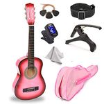 30" Wood Guitar with Case and Accessories for Kids/Girls/Boys/Beginners (Pink Gradient)