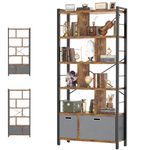 Cyclysio 74'' Bookshelf with Drawers, 6-Tier Adjustable Industrial Bookshelf with 2 Drawers, Tall Wooden Bookshelf with Shelves, Large Bookcase with Metal Frame, Wide Display Bookshelf Station, Rustic