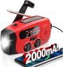 Wind Up Solar Radio, Emergency Radio, Portable Hand Crank Radio, AM/FM Radio with LED Torch, 2000mAh Rechargeable Power Bank, SOS Alarm, USB Phone Charger, Emergency Use for Camping Hiking (Red)