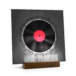 Woodoulogy Now Playing Vinyl Record Stand,Light Up Wooden Album Display Holder with Acrylic Sign, Multi Color LED Now Spinning Hip hop Record Wood Rack,LP Record Player Accessories Gift