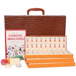 GUSTARIA Chinese Mahjong Set, Mahjong Game Set with 146 Large Tiles (1.5", Ivory), Mahjongg Tiles Set with Brown Carrying Case (Mah Jongg, Majiang)