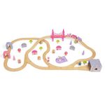 Bigjigs Rail Fairy Town Wooden Train Set | Railway Toy for Kids Age 3+ | Wood Track with Model Fairytale Village | Comes with Pink Wood Accessories & Figures | Educational Gift for Girls and Boys