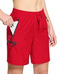 CQR Women's Acadia Hiking Cargo Shorts, Lightweight Outdoor Athletic Shorts, Summer Golf Shorts with Zipper Pockets WBS104-RED Large