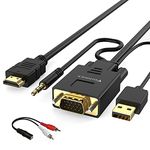 FOINNEX VGA to HDMI Adapter Cable with Audio, Convert VGA Source (PC) in HDMI Connector (TV/Monitor) 1080P, Active Male VGA to HDMI Out Lead Video Adattatore cord for Computer, Projector, 6FT/1.8M