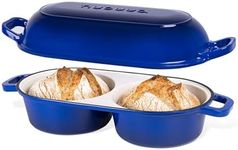 Dutch Oven for Sourdough Bread Baking – Enamelled Cast Iron Bread Loaf Pot – 500°F Oven Safe Non Stick Bread Pot – Double Round Loaf Space, 16.5cm Diameter, Dark Blue, – by Nuovva