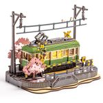 ROBOTIME Model Kits for Adults to Build Sakura Tram with LED Lights, 3D Wooden Puzzles Home Decor Gift for Adults Women Girls