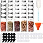 Comrzor 25 Pack 8 OZ Glass Spice Jars, Empty Square Spice Bottles with Shaker Lids and Airtight Metal Caps (Chalkboard Labels, Sponge Brush and Silicone Collapsible Funnel Included)