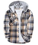 JACKETOWN Men's Plaid Shirts Casual Sweatshirt Men's Hoodie Long Sleeve Shirt with Pocket Button Down Men's Checked Shirt Jacket Flannel Shirt Regular Fit 4 Seasons Lumberjack Shirts Blue Beige